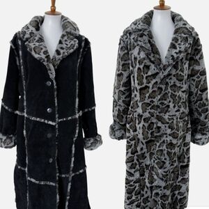 Randolph Duke Reversible Leopard-Print Faux Fur 100% Leather Coat  Gray & Black